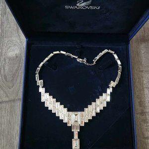 Swarovski Silver Tone & Clear Crystal Statement Necklace In Box